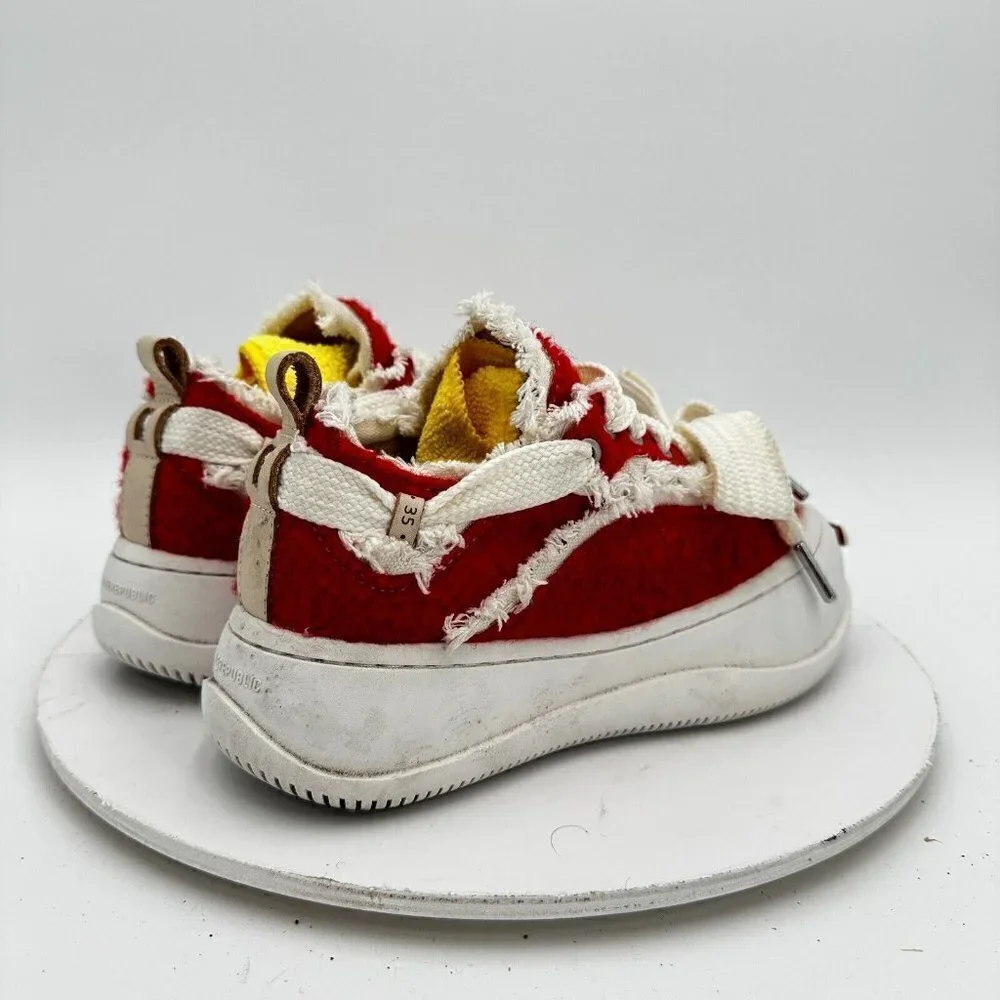 Smilerepublic Women Size EU 35 US 5 Woolen Red White Leather Shoes